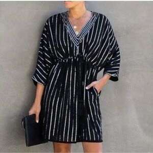 Black Sequin Striped Dress